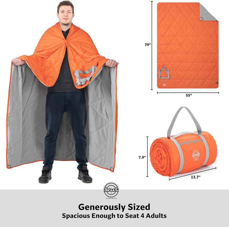 STOVER Large Waterproof Outdoor Stadium Blanket– Extra Thick Soft Fleece Camping Blanket for Travel, Picnics, Sports, Dogs– 79"x55" Warm, Windproof, Sand-proof, Lightweight, Packable (Game Day Orange) - Image 5